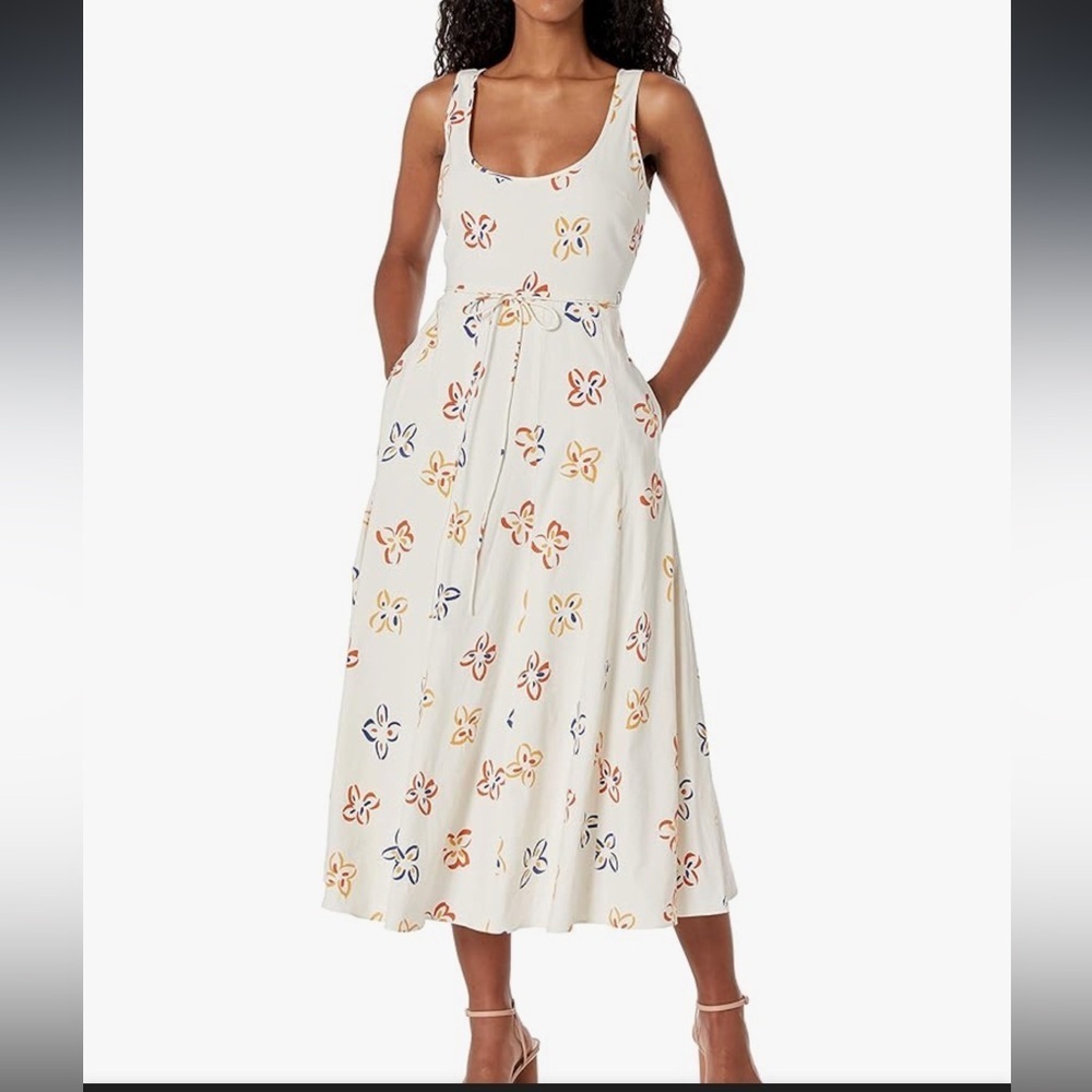 Rebecca Taylor ‘Flame Fleur’ Linen Blend Tea Length Fit & Flare Dress